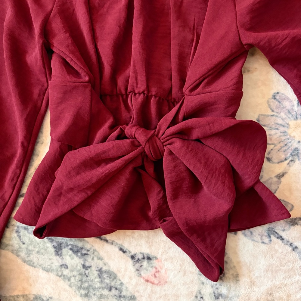 Altar’d State Women’s Burgundy Peplum Long-Sleeve Top - Picture 3 of 8